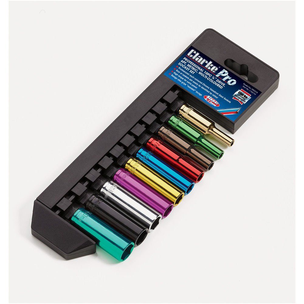 Clarke 1700745 Pro339 10 Piece 1/4 Drive Colour Coded Deep Socket Set - Image 1