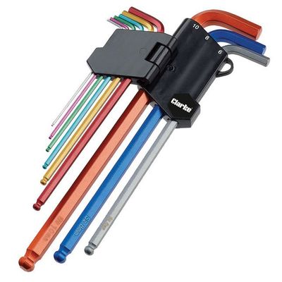 Clarke 1700750 Pro344 9 Piece Colour Coded Extra-Long Ball End Metric Hex Key Set - Thumbnail 2