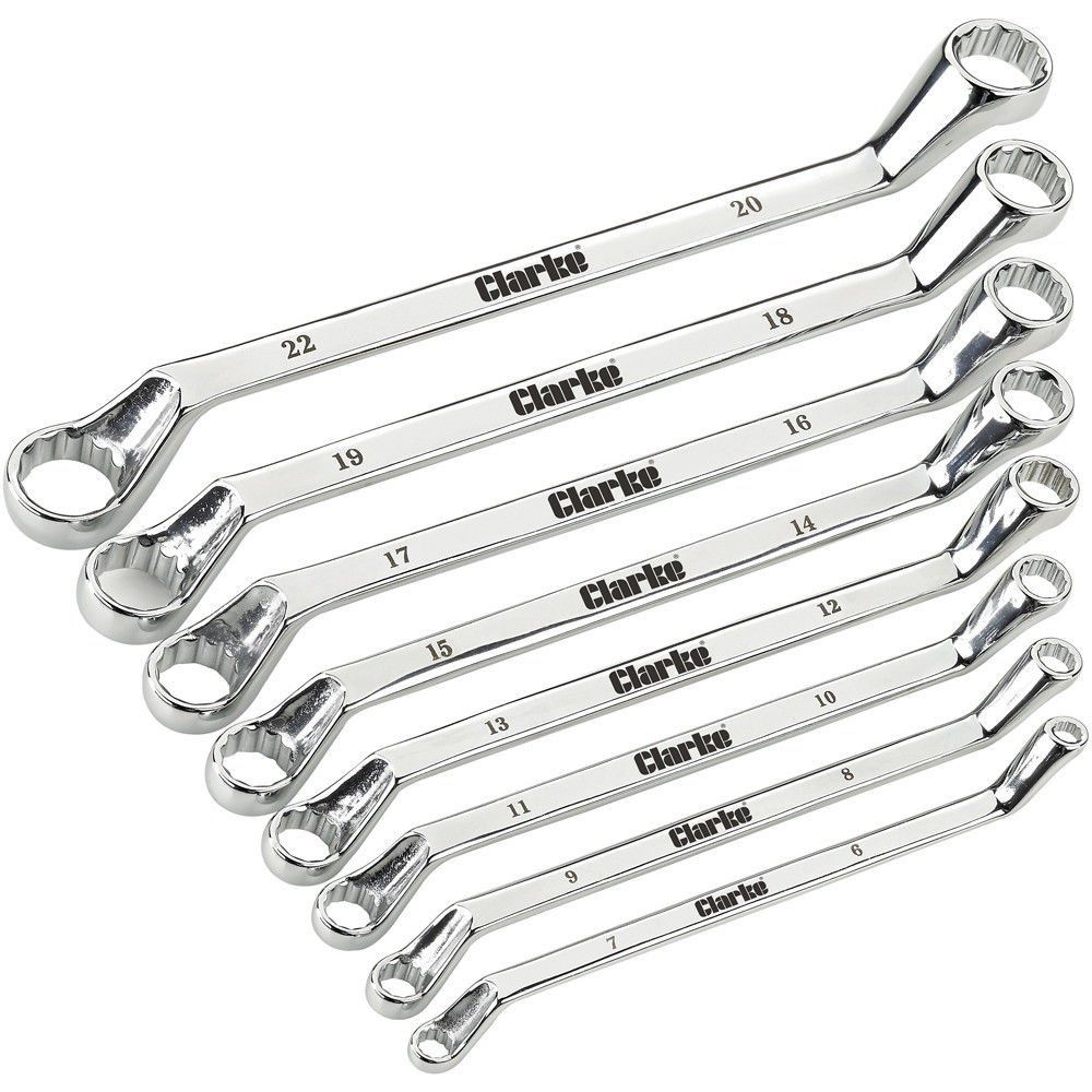 Clarke Clarke CHT807 8 piece 6 - 22mm Deep Offset Ring Spanner Set - Image 1