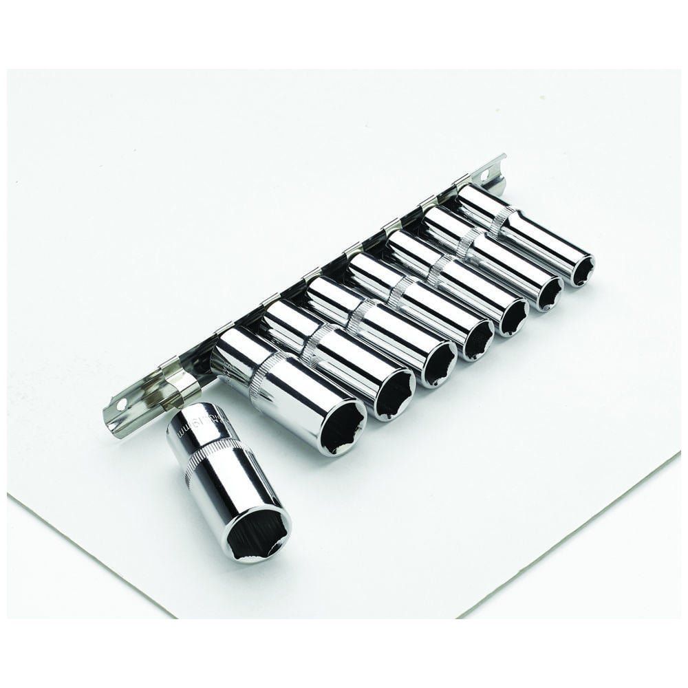 Clarke Clarke PRO412 8 Piece 3/8" Drive Anti Slip Deep Metric Socket & Rail Set 10 - 19mm - Image 1
