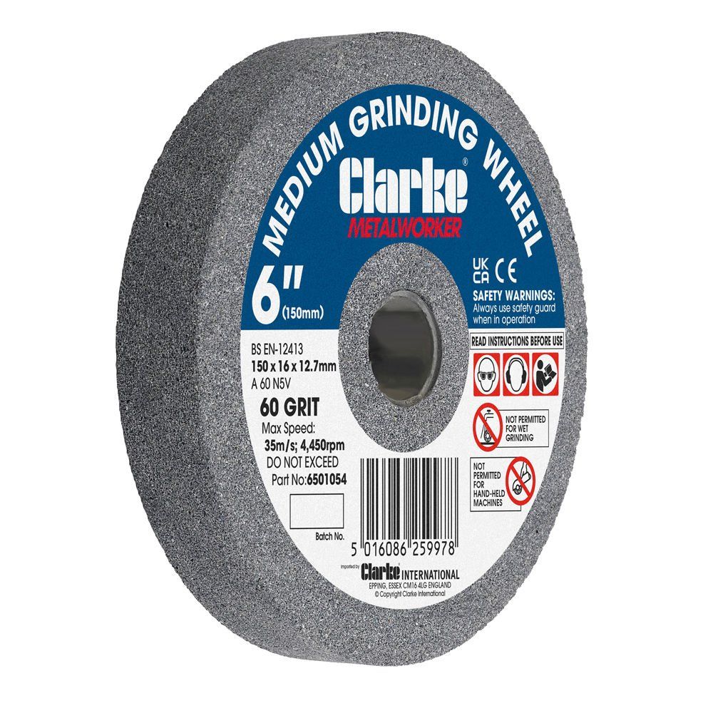 Clarke Clarke 6" (150mm) Medium 60 Grit Grinding Wheel 150mm x 16, 12.7mm Bore - Image 1