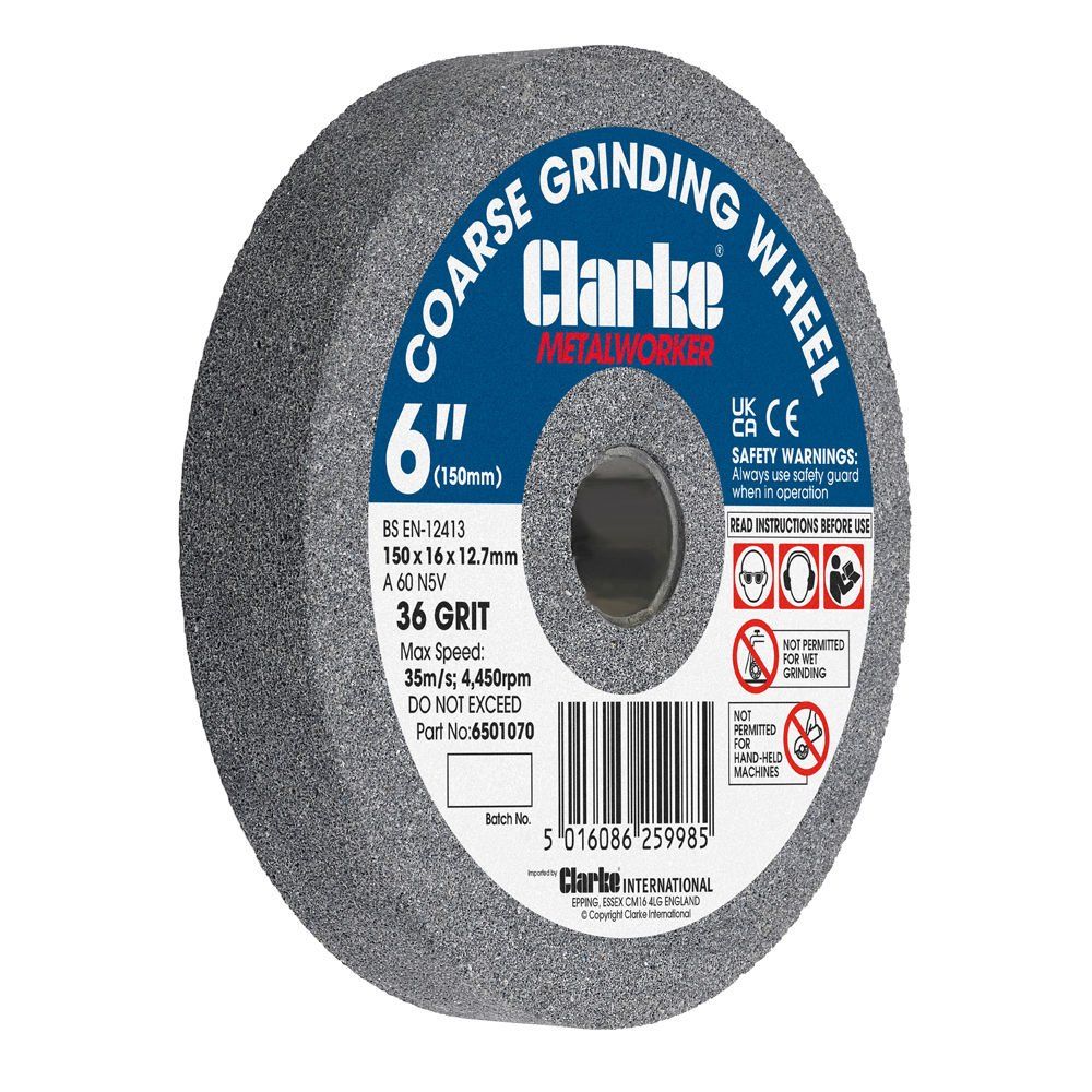 Clarke Clarke 6" (150mm) Coarse 36 Grit Grinding Wheel 150mm x 16mm, 12.7mm Bore - Image 1
