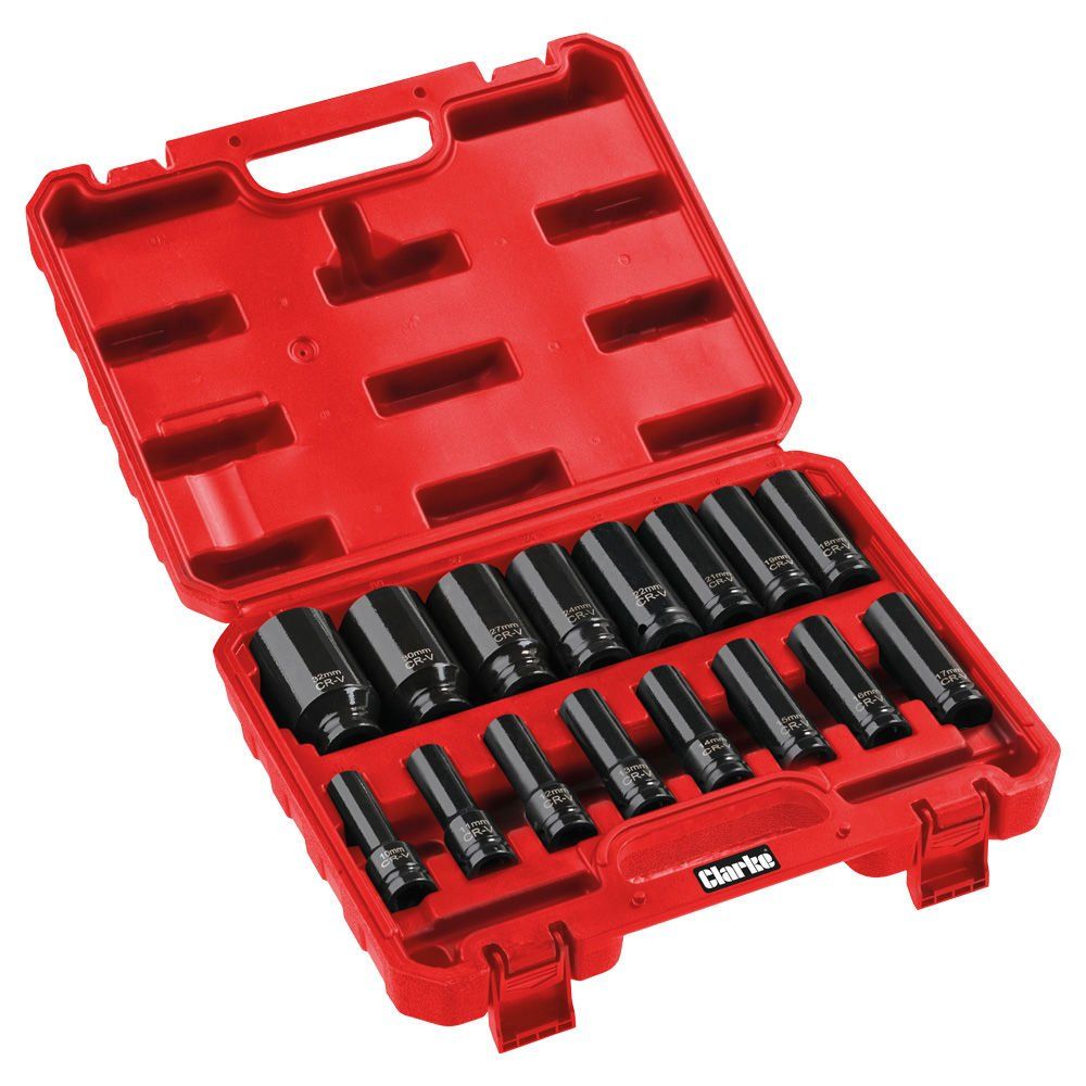 Clarke Clarke CIS12/16D 16 Piece 1/2" Drive 10 - 32mm Deep Impact Socket Set - Image 1