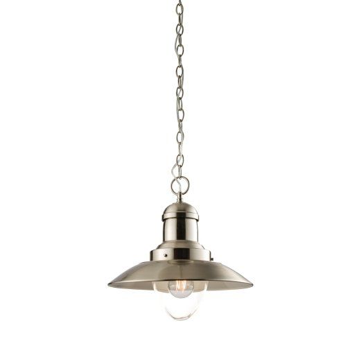 Mendip 1 Light Dome Ceiling Pendant Clear Glass, Satin Nickel, E27 - Clear Glass - Image 1