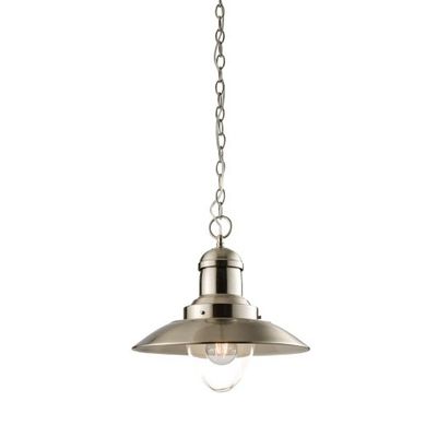 Mendip 1 Light Dome Ceiling Pendant Clear Glass, Satin Nickel, E27 - Clear Glass