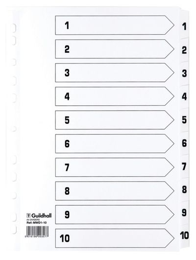 Guildhall Exacompta Index 1-10 A4 160gsm Card White with White Mylar T
