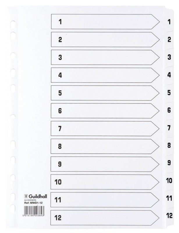 Guildhall Exacompta Index 1-12 A4 160gsm Card White with White Mylar T - Image 1