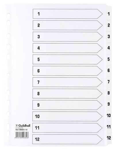 Guildhall Exacompta Index 1-12 A4 160gsm Card White with White Mylar T