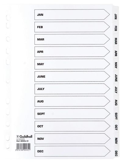 Guildhall Exacompta Index Jan-Dec A4 160gsm Card White with White Myla