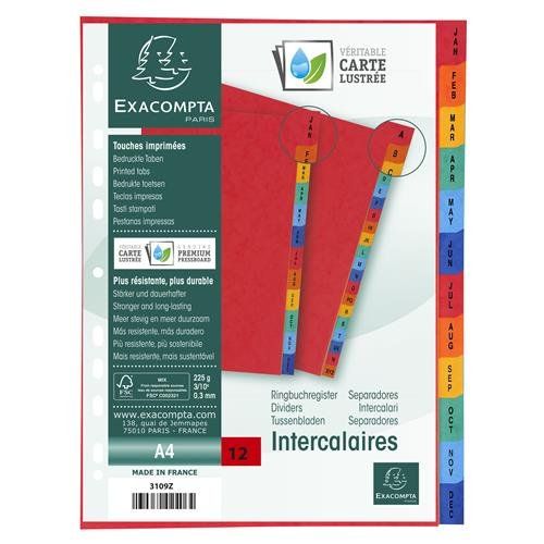 Exacompta Index Jan-Dec A4 225gsm Pressboard Assorted Colours - 3109Z - Image 1