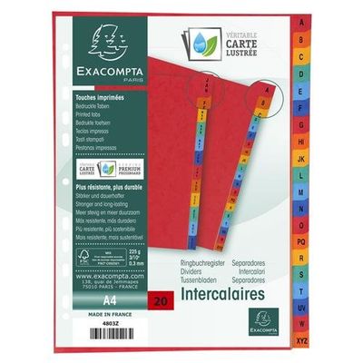 Exacompta Index A-Z A4 225Gsm Pressboard Assorted Colours - 4803Z