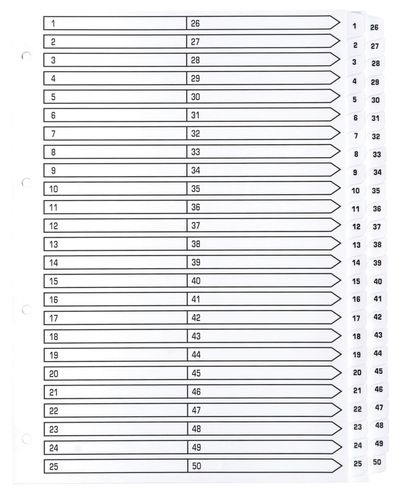 Guildhall Exacompta Index 1-50 A4 160gsm Card White with White Mylar T