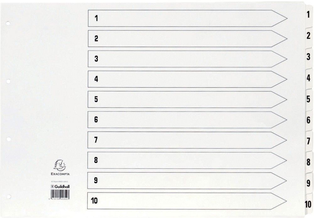 Guildhall Exacompta Index 1-10 A3 160gsm Card White with White Mylar T - Image 1