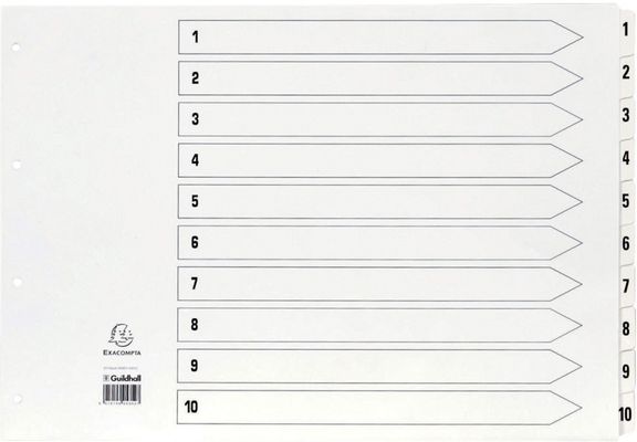 Guildhall Exacompta Index 1-10 A3 160gsm Card White with White Mylar T
