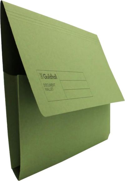 Guildhall Blue Angel Document Wallet Manilla Foolscap Half Flap 285Gsm Green (Pack 50) - Gdw1-Grnz