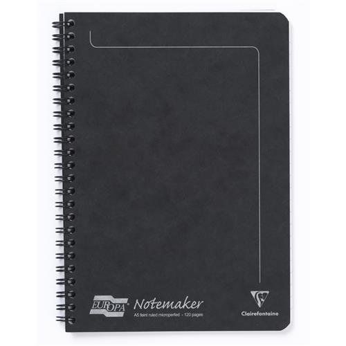 Clairefontaine Europa Notemaker A5 Wirebound Pressboard Cover Notebook Ruled 120 Pages Black (Pack 10) - 4852 - Image 1