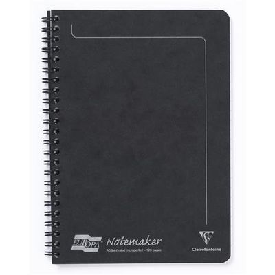 Clairefontaine Europa Notemaker A5 Wirebound Pressboard Cover Notebook Ruled 120 Pages Black (Pack 10) - 4852