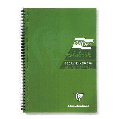 Clairefontaine Europa A4 Wirebound Card Cover Notebook Ruled 180 Pages Green (Pack 5) - 5800Z