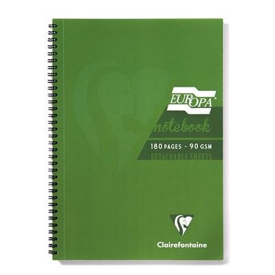 Clairefontaine Europa A5 Wirebound Card Cover Notebook Ruled 180 Pages Green (Pack 5) - 5810Z