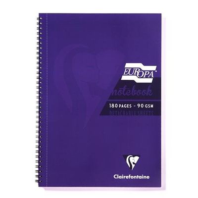 Clairefontaine Europa A5 Wirebound Card Cover Notebook Ruled 180 Pages Purple (Pack 5) - 5813Z