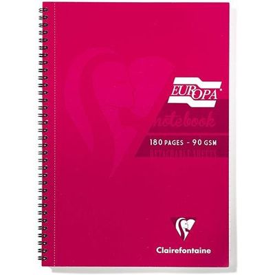 Clairefontaine Europa A5 Wirebound Card Cover Notebook Ruled 180 Pages Red (Pack 5) - 5815Z