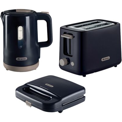 ARIETE Breakfast ARPK46 Jug Kettle, 2-Slice Toaster & Sandwich Toaster Bundle - Dark Grey, Black,Silver/Grey