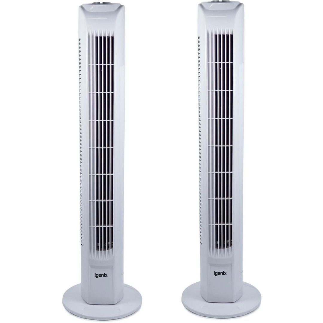 Igenix 29 Inch Tower Fan With Timer Pack of 2 - White - Image 1