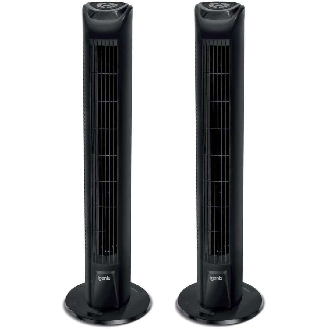 Igenix Tower Fan With Timer Pack of 2 - Black - Image 1