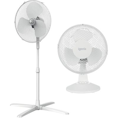 Igenix 12 Inch Desk Fan and 16 Inch Pedestal Fan - White