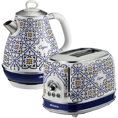 ARIETE Capri ARPK53 2-Slice Toaster & Kettle Bundle - Blue & White, Patterned,Blue,White