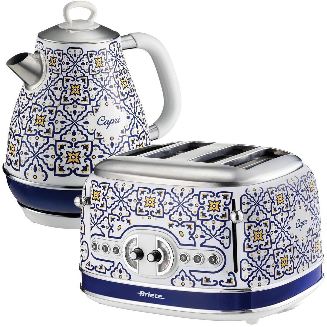 ARIETE Capri ARPK54 4-Slice Toaster & Kettle Bundle - Blue & White, Blue,White - Image 1
