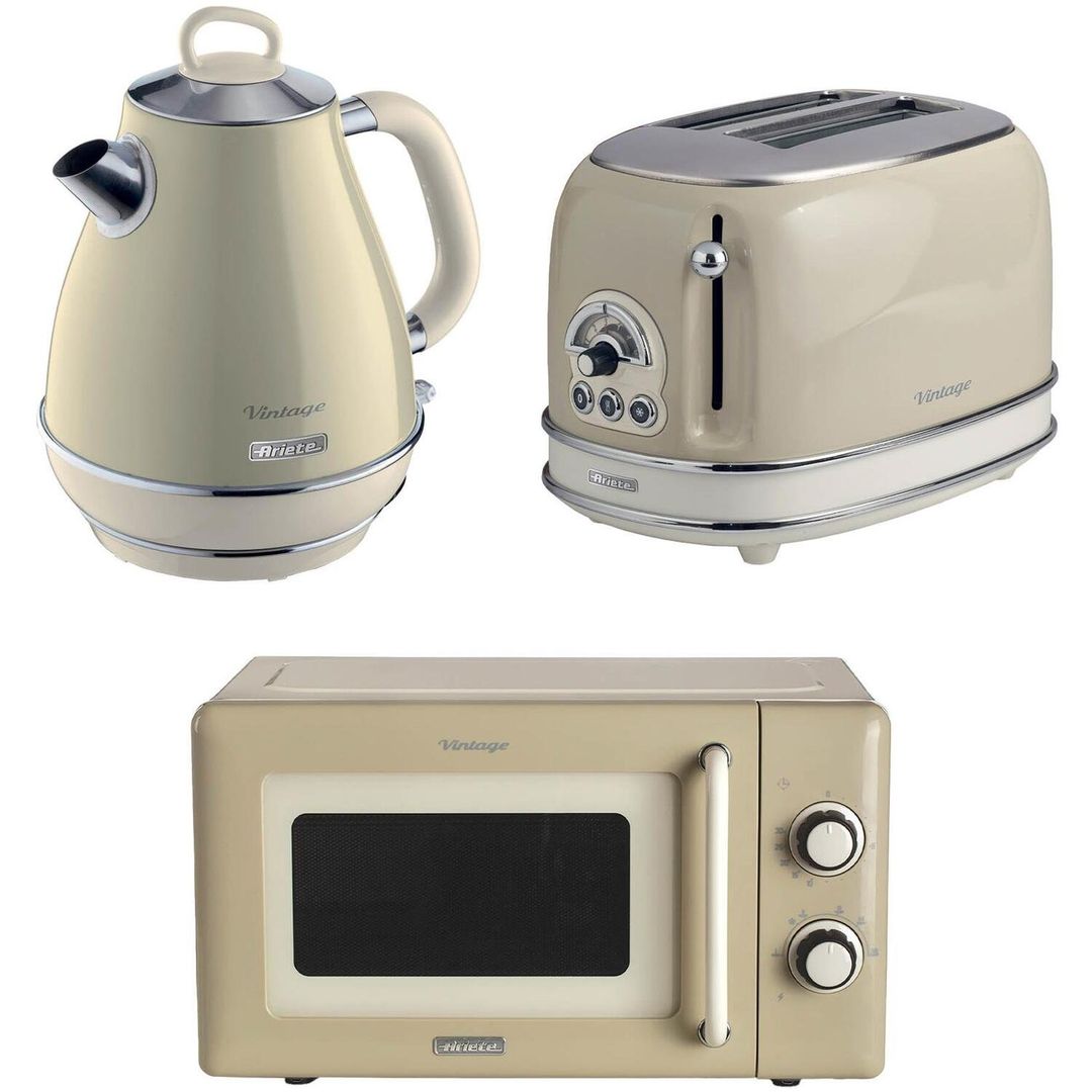 ARIETE Vintage ARPK58 Microwave, Jug Kettle & 2-Slice Toaster Bundle - Cream, Cream - Image 1