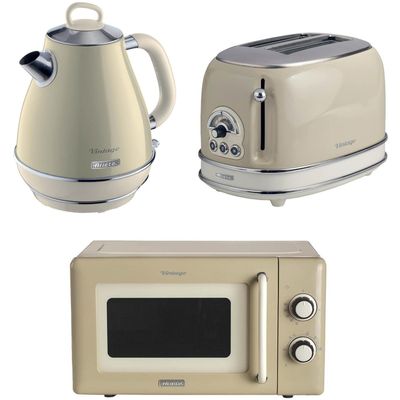 ARIETE Vintage ARPK58 Microwave, Jug Kettle & 2-Slice Toaster Bundle - Cream, Cream