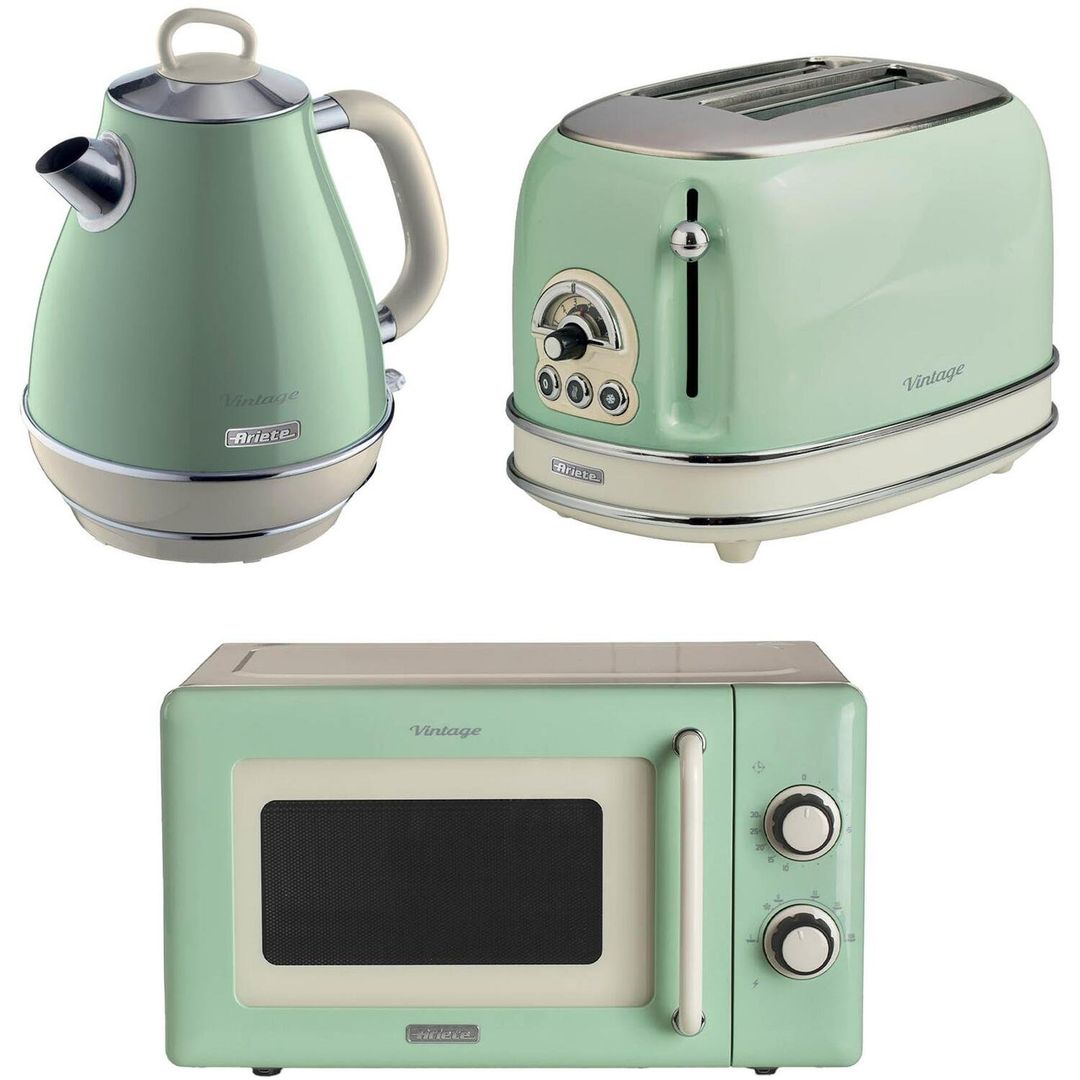 ARIETE Vintage ARPK59 Microwave, Jug Kettle & 2-Slice Toaster Bundle - Green, Green - Image 1