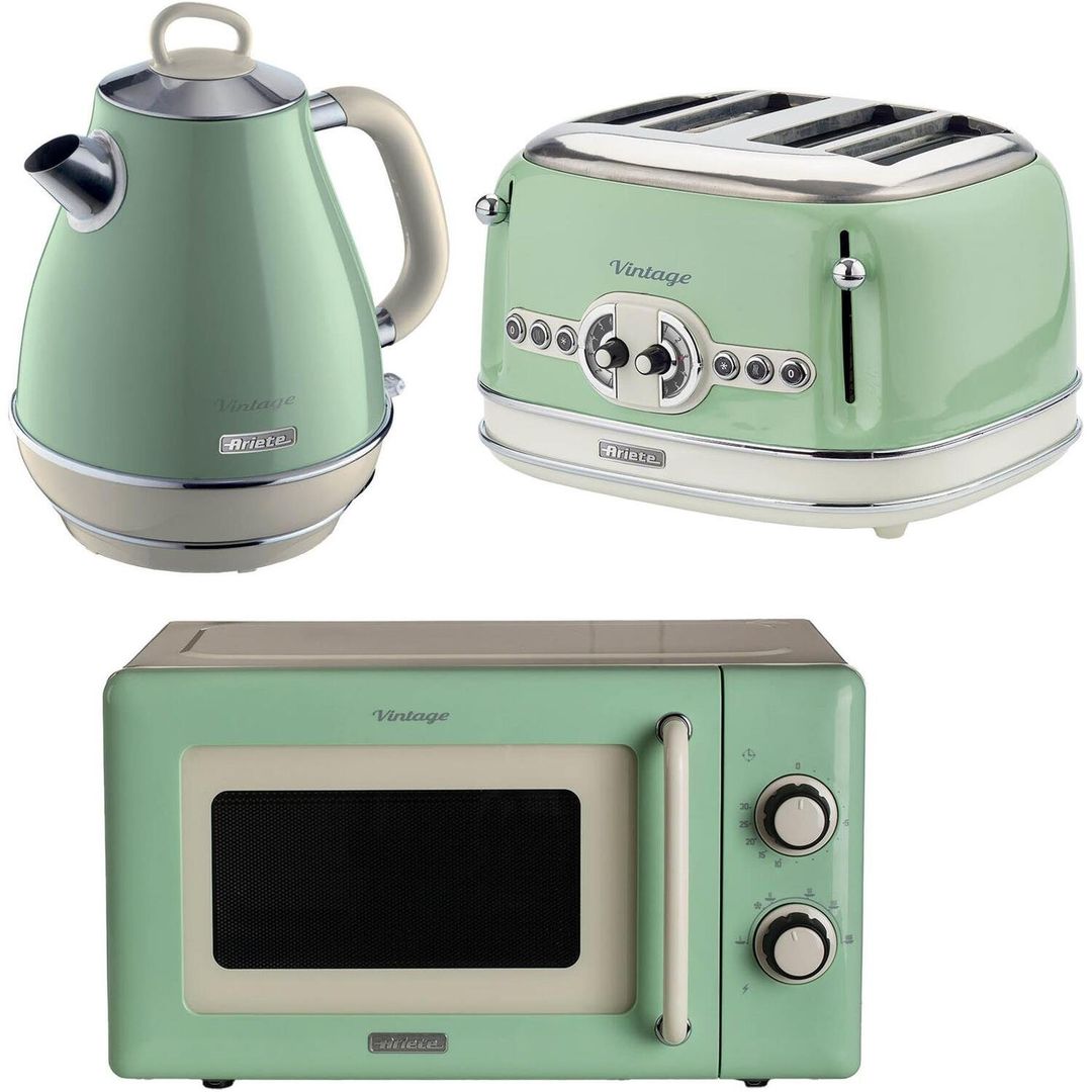 ARIETE Vintage ARPK62 Microwave, Jug Kettle & 4-Slice Toaster Bundle - Green, Green - Image 1