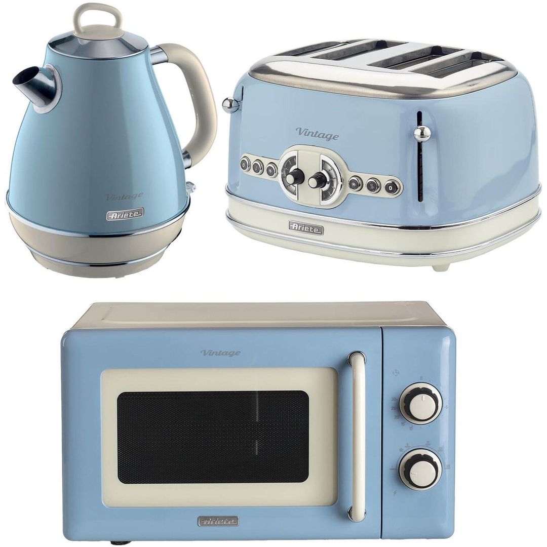 ARIETE Vintage ARPK63 Microwave, Jug Kettle & 4-Slice Toaster Bundle - Blue, Blue - Image 1
