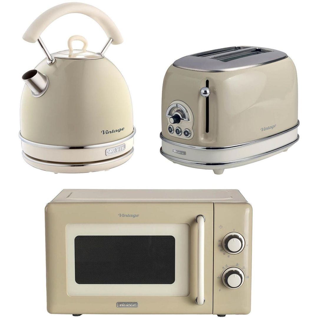 ARIETE Vintage ARPK64 Microwave, Traditional Kettle & 2-Slice Toaster Bundle - Cream, Cream - Image 1