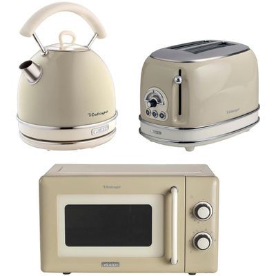 ARIETE Vintage ARPK64 Microwave, Traditional Kettle & 2-Slice Toaster Bundle - Cream, Cream