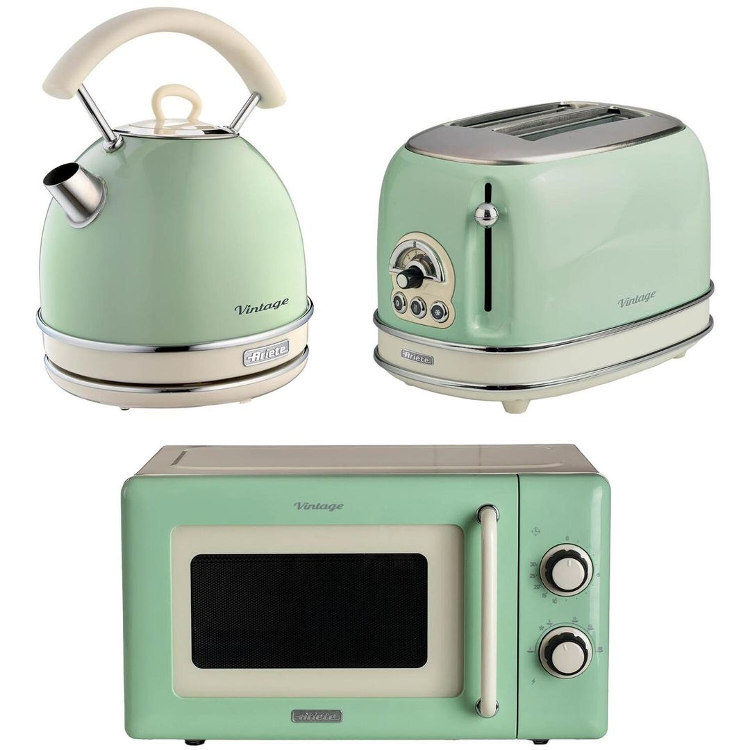 ARIETE Vintage ARPK64 Microwave, Traditional Kettle & 2-Slice Toaster Bundle - Green, Green - Image 1
