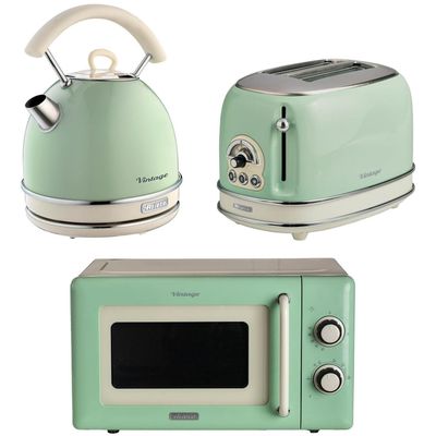 ARIETE Vintage ARPK64 Microwave, Traditional Kettle & 2-Slice Toaster Bundle - Green, Green