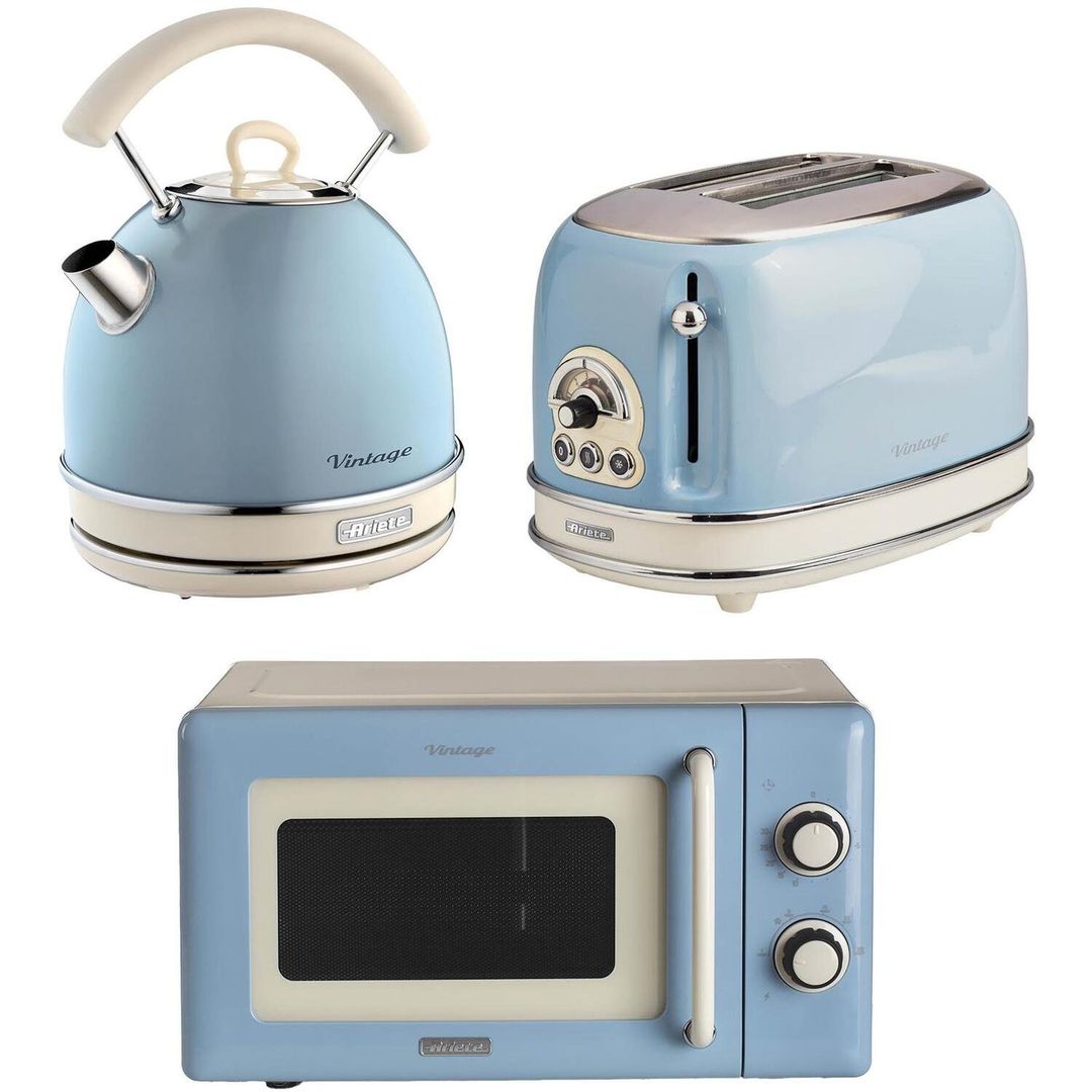 ARIETE Vintage ARPK66 Microwave, Traditional Kettle & 2-Slice Toaster Bundle - Blue, Blue - Image 1
