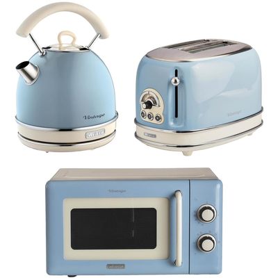 ARIETE Vintage ARPK66 Microwave, Traditional Kettle & 2-Slice Toaster Bundle - Blue, Blue