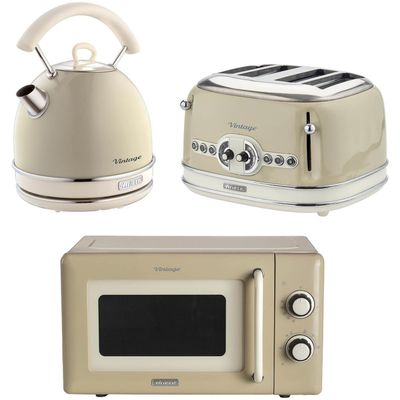 ARIETE Vintage ARPK67 Microwave, Traditional Kettle & 4-Slice Toaster Bundle - Cream, Cream