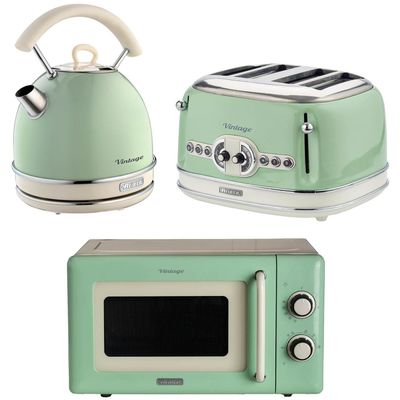 ARIETE Vintage ARPK68 Microwave, Traditional Kettle & 4-Slice Toaster Bundle - Green, Green