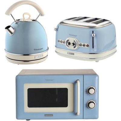 ARIETE Vintage ARPK69 Microwave, Traditional Kettle & 4-Slice Toaster Bundle - Blue, Blue