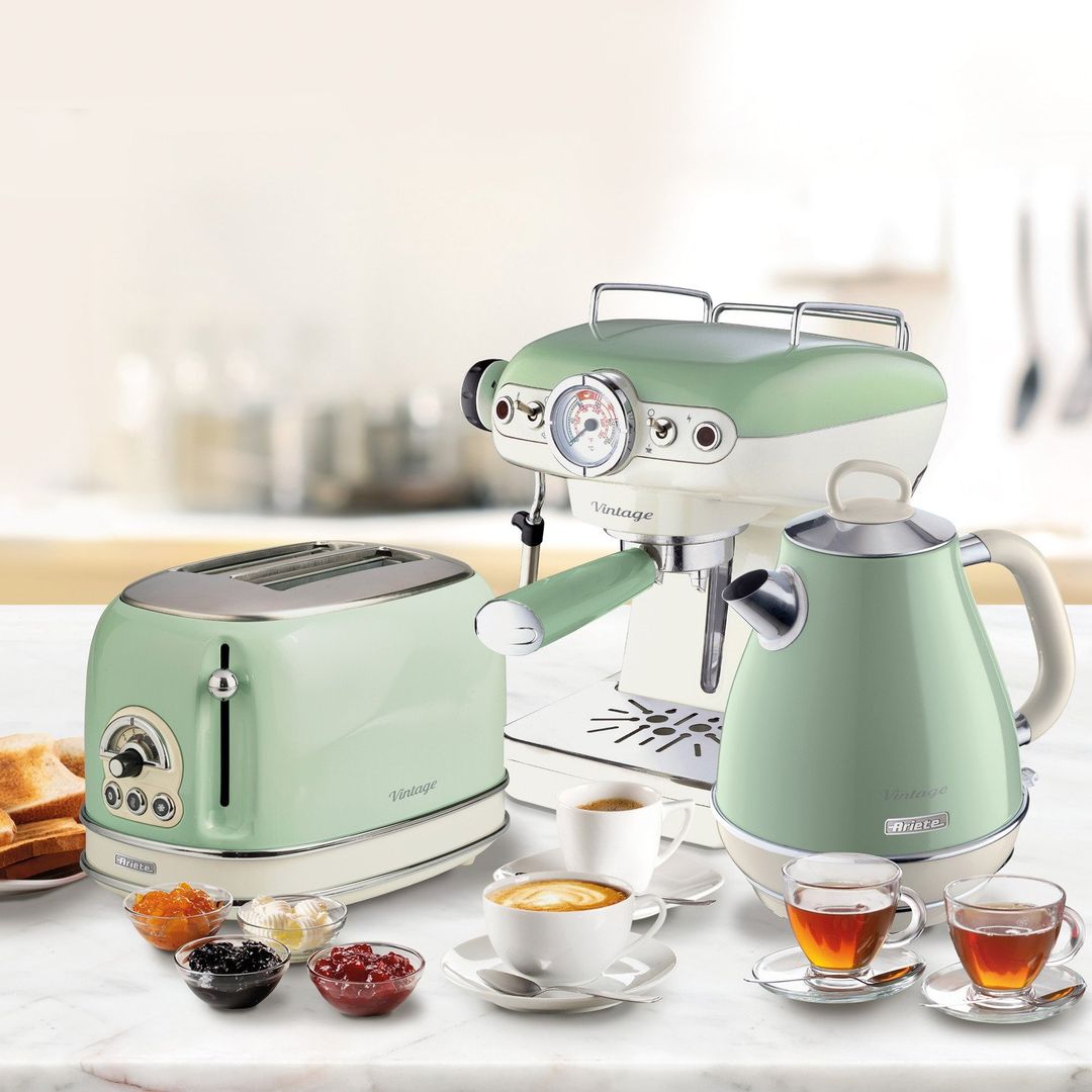 ARIETE Vintage ARPK5 Coffee Machine, Toaster & Kettle Bundle - Green, Green - Image 1