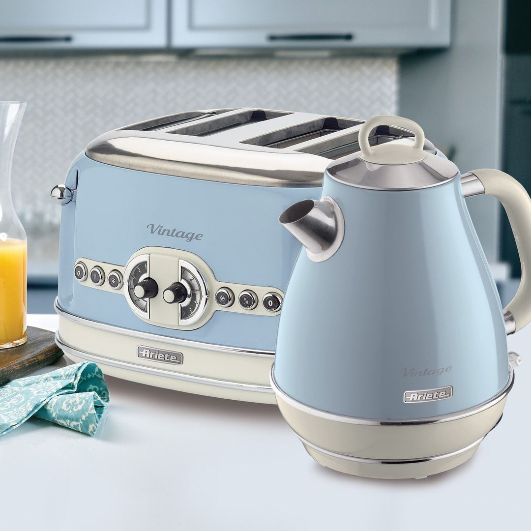 ARIETE Vintage ARPK21 4-Slice Toaster & Jug Kettle Bundle - Blue - Image 1