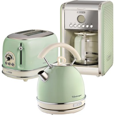 ARIETE Vintage ARPK14 Toaster, Kettle & Coffee Machine Bundle - Green, Green