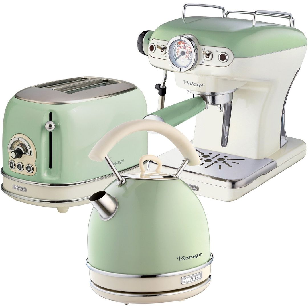 ARIETE Vintage ARPK17 Toaster, Kettle & Coffee Machine Bundle - Green, Green - Image 1