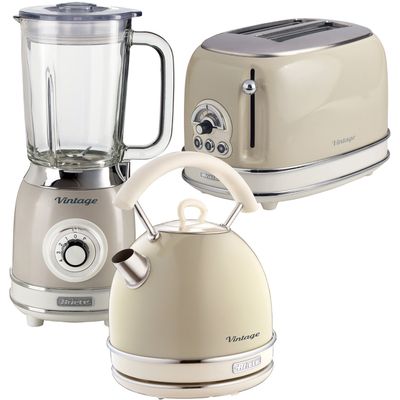 ARIETE Vintage ARPK25 2-Slice Toaster, Traditional Kettle & Blender Bundle - Beige, White